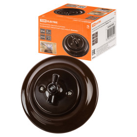 TDM Выключатель скрытой установки фарфоровый поворотный с ручкой (бантик) 10А коричневый «Болонь»