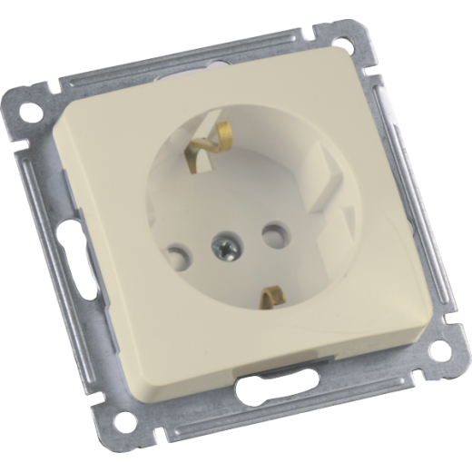 РС16-412-01 Розетка скрытой установки, одноместная, с заземляющим контактом, со шторкой, механизм, цвет слоновая кость