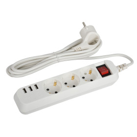 ЭРА Удлинитель электрический U-3es-1,5m-USB c заземлением с выключателем 3 розетки + 3xUSBA 1,5м 10А