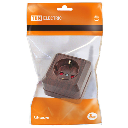 Розетка 2П+З открытой установки с з/ш IP20 16А, бук 