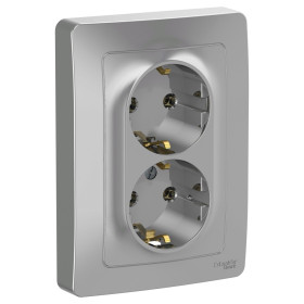 Systeme Electric Blanca внутр Алюминий Розетка 2-ая с/з без шторок, 16А, 250В