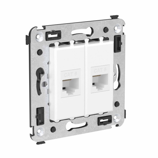 Компьютерная розетка RJ-45 без шторки в стену, кат.6 двойная, Avanti, белое облако