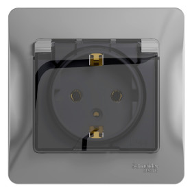 Systeme Electric Glossa Алюминий Розетка с/з со шторками с крышкой, IP20 (в сборе с рамкой)