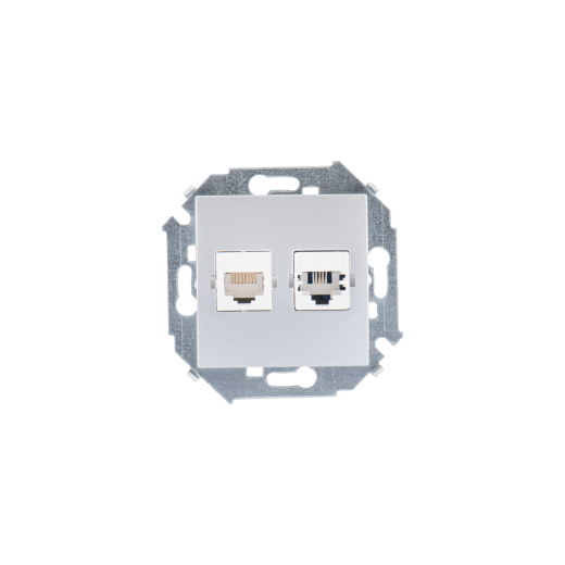 Simon 15 Алюминий Розетка телефонная + компьютерная RJ11+RJ45 кат.5е