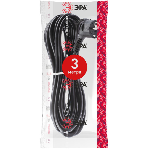 Шнур сетевой с вилкой ЭРА  U-3x1-3m-B с заземлением 3м ПВС 3x1мм2 черный