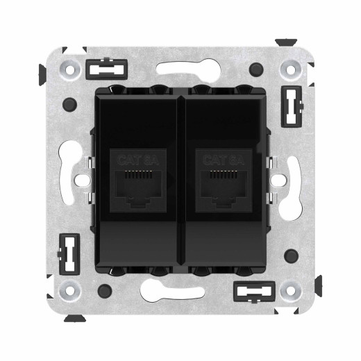 Компьютерная розетка RJ-45 без шторки в стену, кат.6А двойная, Avanti, черный квадрат