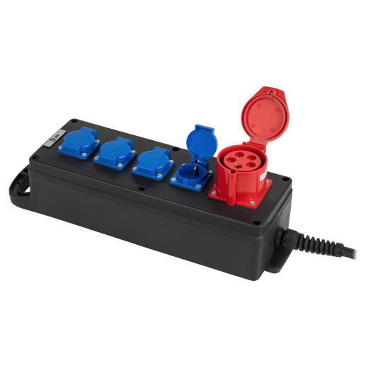 Удлинитель силовой ЭРА IND380-U-5e-5x2,5-10m-IP44 380В на каучуковой колодке 5 розеток 1xCEE 5P/4xSCHUKO 10м КГ 5x2,5