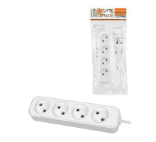 TDM Удлинитель 4 гнезда, 3 метра, б/з, 10 А, 2300 Вт, белый, НАРОДНЫЙ У-42016