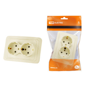 TDM Розетка двойная 2П+З 16А сл. кость 