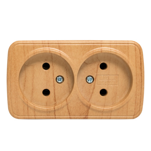 Розетка 2-местная ОП Минск 10А без заземления светлое дерево EKF