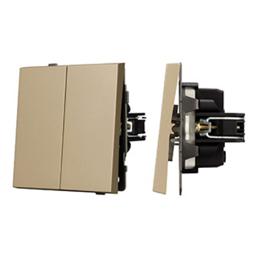 Механизм выключателя двухклавишный проходной SWT-TENDO-MKP2-SFPL-GD (230V, 10A) (Arlight, Матовый песочный)