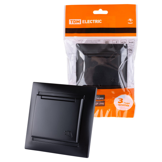 Розетка 2П+З 16А 250В IP44 с защ. шт. с крышкой графит 