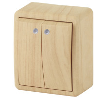 ЭРА Выключатель Эксперт 11-1205-11 двойной с подсветкой 10АХ-250В IP20 ОУ сосна