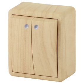 ЭРА Выключатель Эксперт 11-1205-11 двойной с подсветкой 10АХ-250В IP20 ОУ сосна