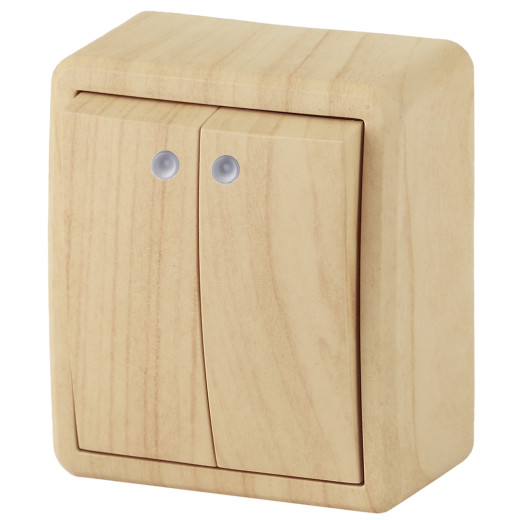 Выключатель ЭРА Эксперт 11-1205-11 двойной с подсветкой 10АХ-250В IP20 ОУ сосна