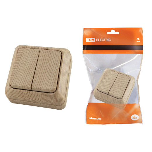 Выключатель 2-кл. открытой установки IP20 10А, сосна 