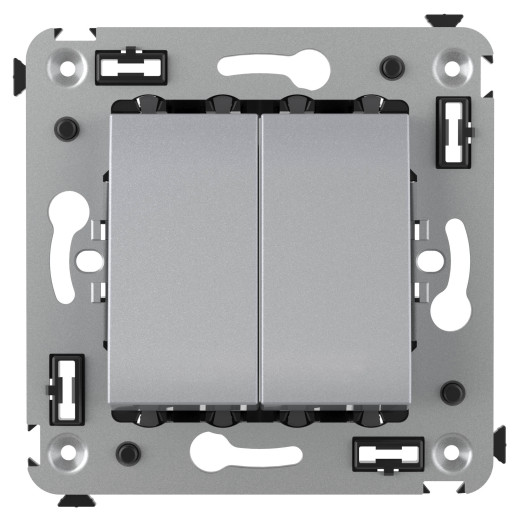 Выключатель двухклавишный в стену, Avanti, закаленная сталь