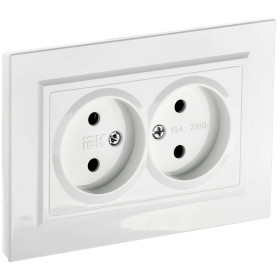 IEK BRITE Белый Розетка 2-м б/з без защ штор 10А в сборе РС12-2-БрБ