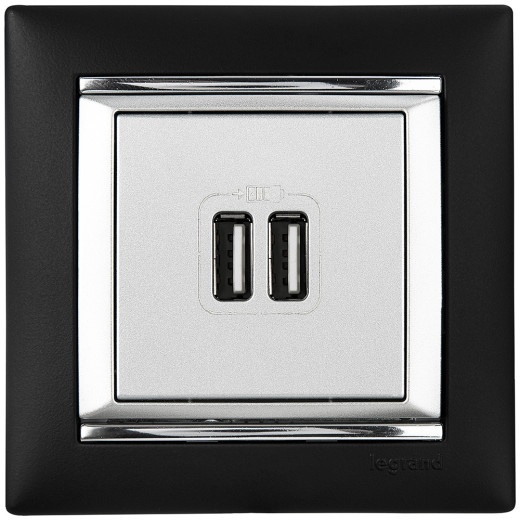 Зарядное устройство USB тип А / тип А - Legrand Valena - 3000мА 15Вт - алюминий