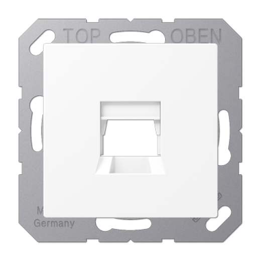 Kрышка для 1-го разъема, без видимого винта, подпружиненная шторка, термопласт, белый матовый