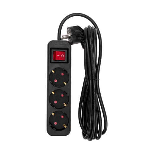 Удлинитель STANDARD 3 гнезда, 3м, 3x1,0мм², с/з, с выключателем, черный REXANT