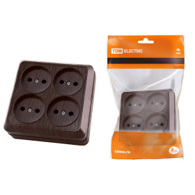 TDM Розетка четырехместная 2П открытой установки IP20 10A бук 