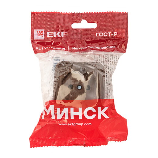 Розетка 1-местная ОП Минск 10А без заземления тёмное дерево EKF