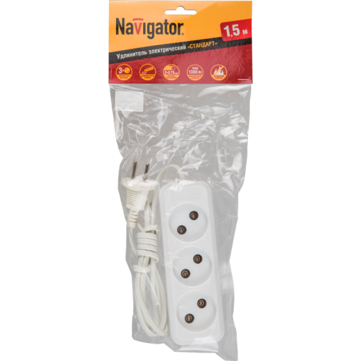 Удлинитель Navigator 71 448 NPE-S1-03-150-X-2x0.75 б/з 3 гн. ШВВП 1.5м