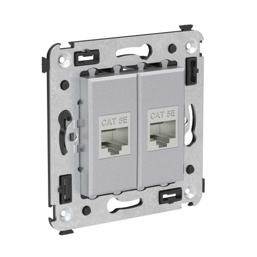 Компьютерная розетка RJ-45 без шторки в стену, кат.5e двойная экранированная, Avanti, закаленная сталь