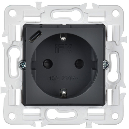 SKANDY Роз. с з/к/ш 16А с USB C 18Вт SK-R17G граф. IEK