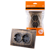 TDM Розетка двойная 2П+З 16А 250В старинная бронза 