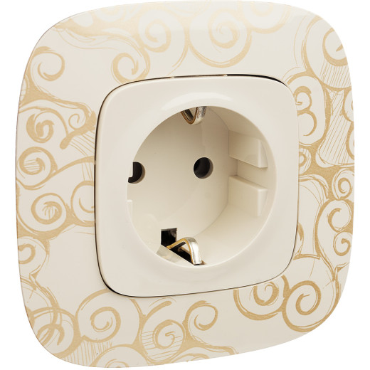 Valena ALLURE.Силовая розетка 2К+З 16А 250В с лицевой панелью.Безвинтовые зажимы.Слоновая кость