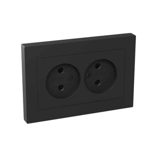 Механизм розетки двойной, 16А, без заземления, со шторками, с рамкой, чёрный Эпика EKF