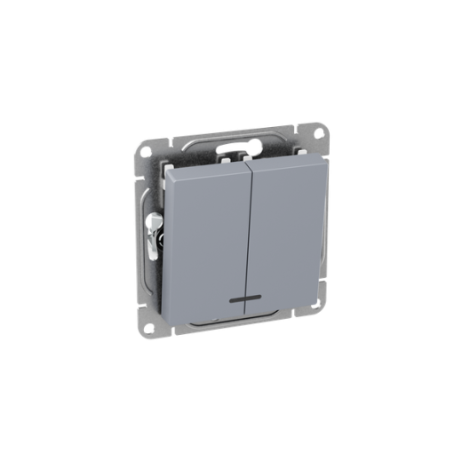 Механизм выключателя, двухклавишный, с подсветкой, алюминий Эпика EKF