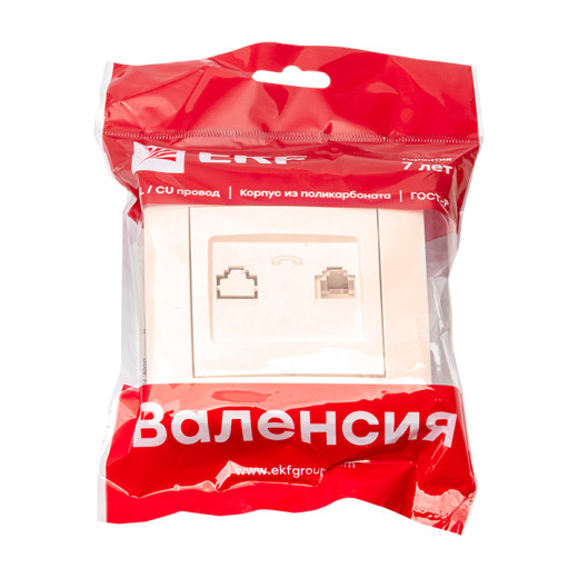 Валенсия розетка телефонная RJ-11 1-местная кремовая EKF PROxima