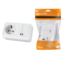 TDM Блок комбинированный выкл. 2-кл. с/п 10А + розетка 2П+З 16А 250В БКВР IP20 белый 