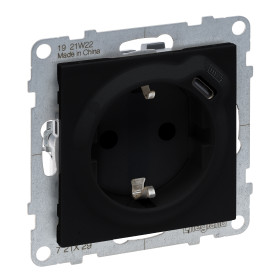 Legrand/Daccord SUNO Антрацит Комбинированная розетка со шторками 2К+З 16А 250В/USB С 1500мА. Безвинтовые зажимы.