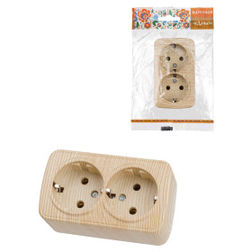 TDM Розетка двойная 2П+3 открытой установки IP20 16А, сосна 