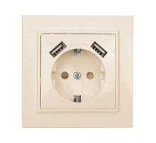 EKF Basic Минск Бежевый Розетка с/з, со шторками, 16А, с 2 USB 2,1А, СП.
