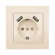 Минск Розетка 1-местная СП с/з 16А бежевая с защ. штор. с 2 USB 2,1А EKF