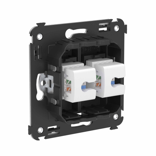 Телефонная розетка RJ-12 без шторки в стену двойная, Avanti, черный матовый