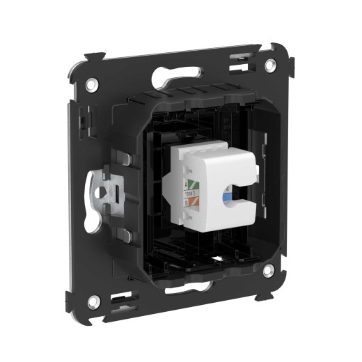 Компьютерная розетка RJ-45 без шторки в стену, кат.5е одинарная, Avanti, черный квадрат