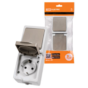 TDM Блок (вертикальный) выключатель 1-кл. + розетка 2П+З с з/ш БКВР IP54 серый 