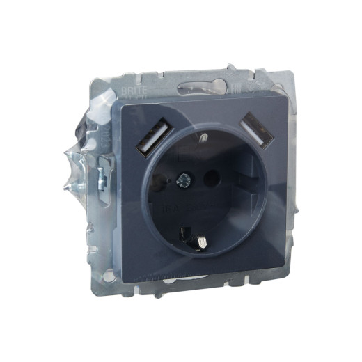 BRITE Роз. с з/к/ш 16А с USB A+A 3,1А РЮш10-2-БрМ мар. IEK