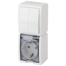ЭРА Блок розетка с выключателем Эксперт 11-7408-01 двойным вертикальным IP54 16A-10AX-250В ОУ белый