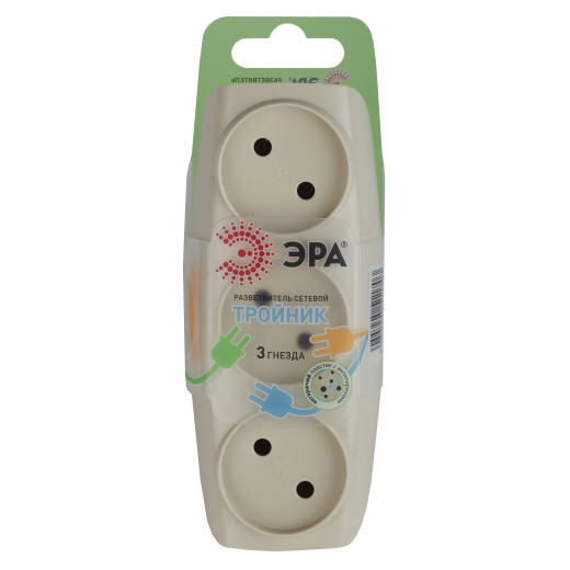 Разветвитель электрический ЭРА SP-3-I на 3 розетки без заземления 16А слоновая кость