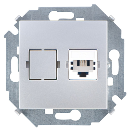 Simon 15 Алюминий Розетка телефонная RJ11, винт.заж.