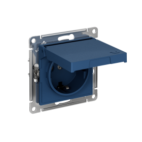 Systeme Electric AtlasDesign Аквамарин Розетка с заземл. со шторк. с крышкой, 16А, IP20, мех., быстрозажим. клем.