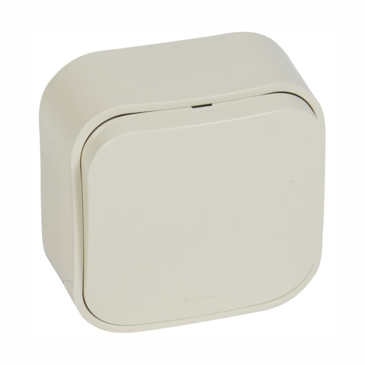 Выключатель кнопочный одноклавишный - Legrand Quteo - IP20 6А 250В винтовые зажимы накладной монтаж - слоновая кость