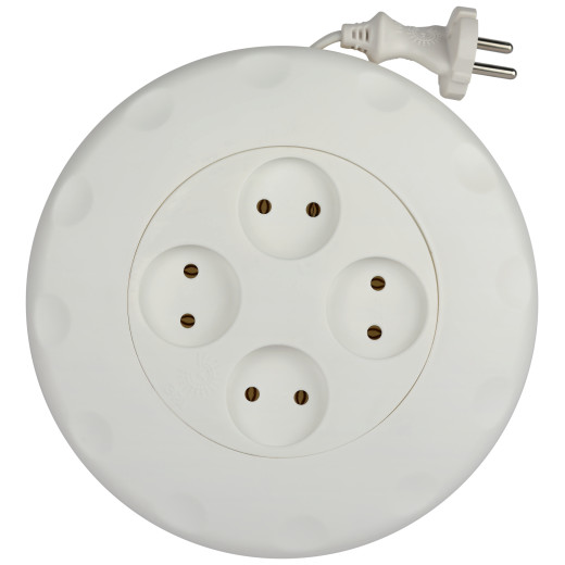 Удлинитель электрический ЭРА UR-4-7m-W рулетка без заземления 4 розетки 7м 2x1мм2 10А белая